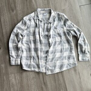 croft & barrow White and Light Gray Plaid Button-Down Shirt